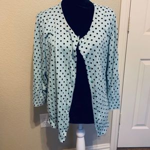 Lt. blue with black polka dot Talbots cardigan 2X